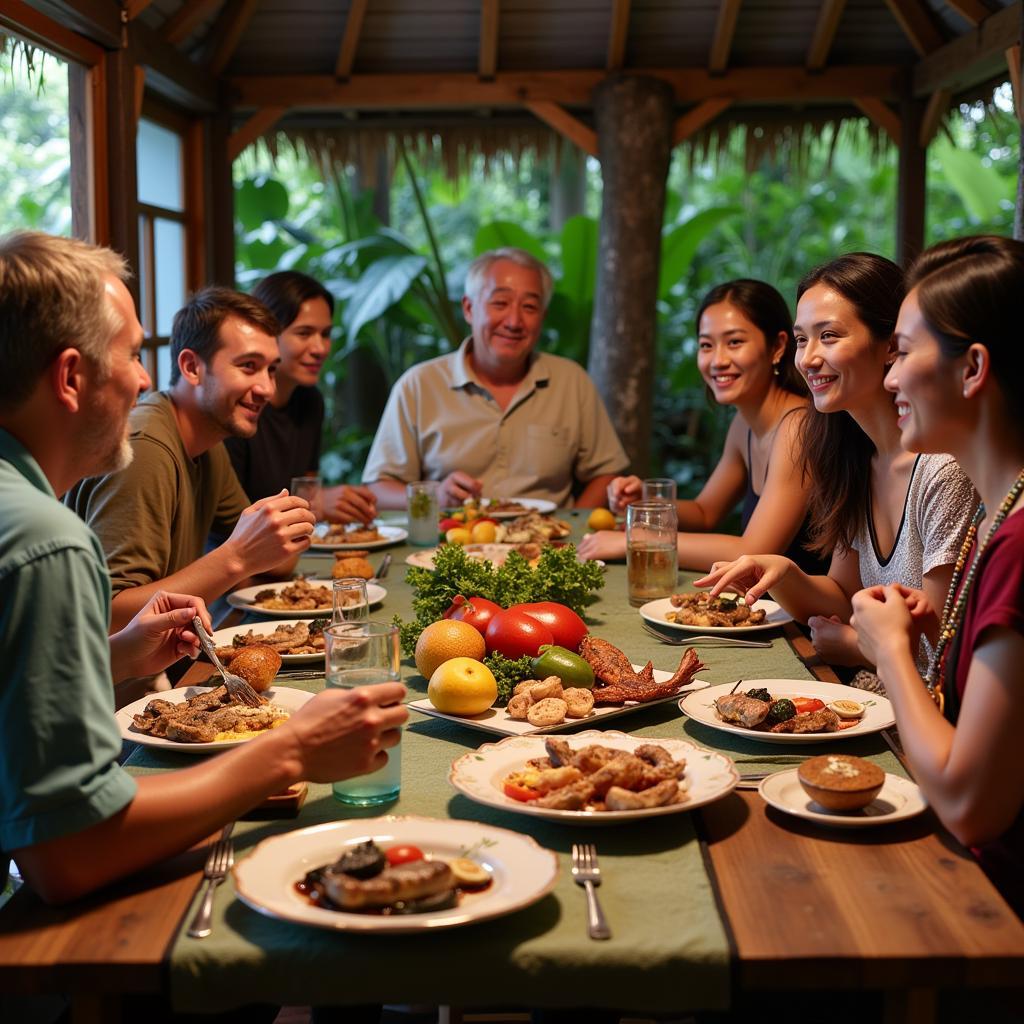 Sharing a meal with a local family in their Arborek Island homestay