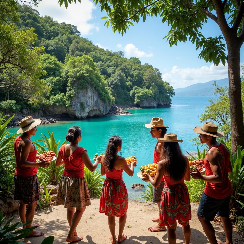 Traditional welcome ceremony at an Arborek Island homestay