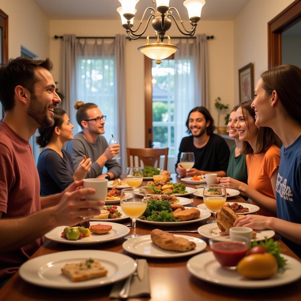 Family enjoying dinner together in a Tempe homestay