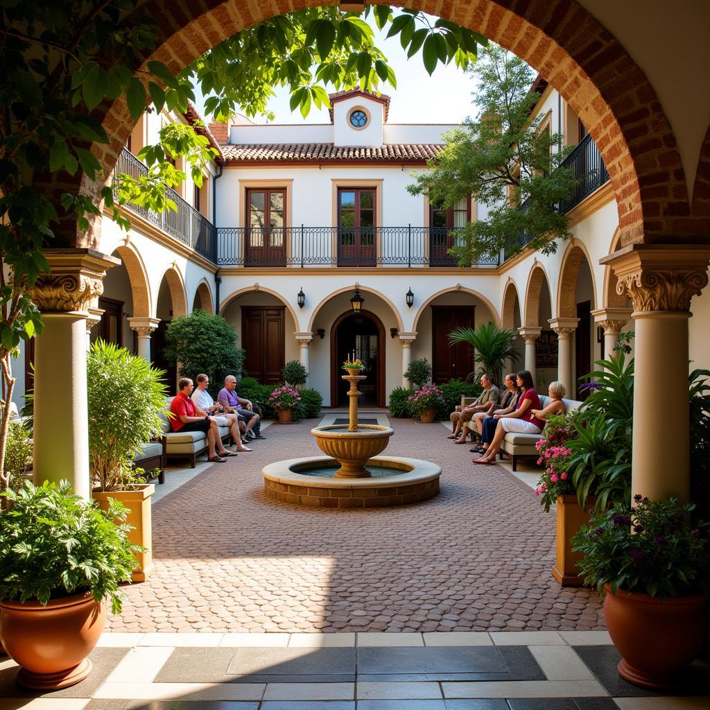 Relaxing in a Seville Artemis homestay courtyard