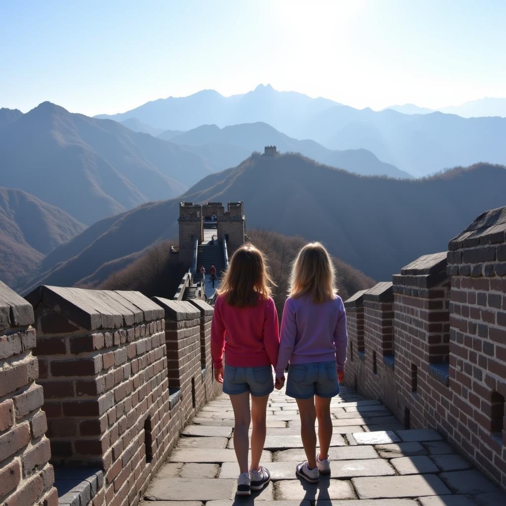 Au pair exploring the majestic Great Wall of China.