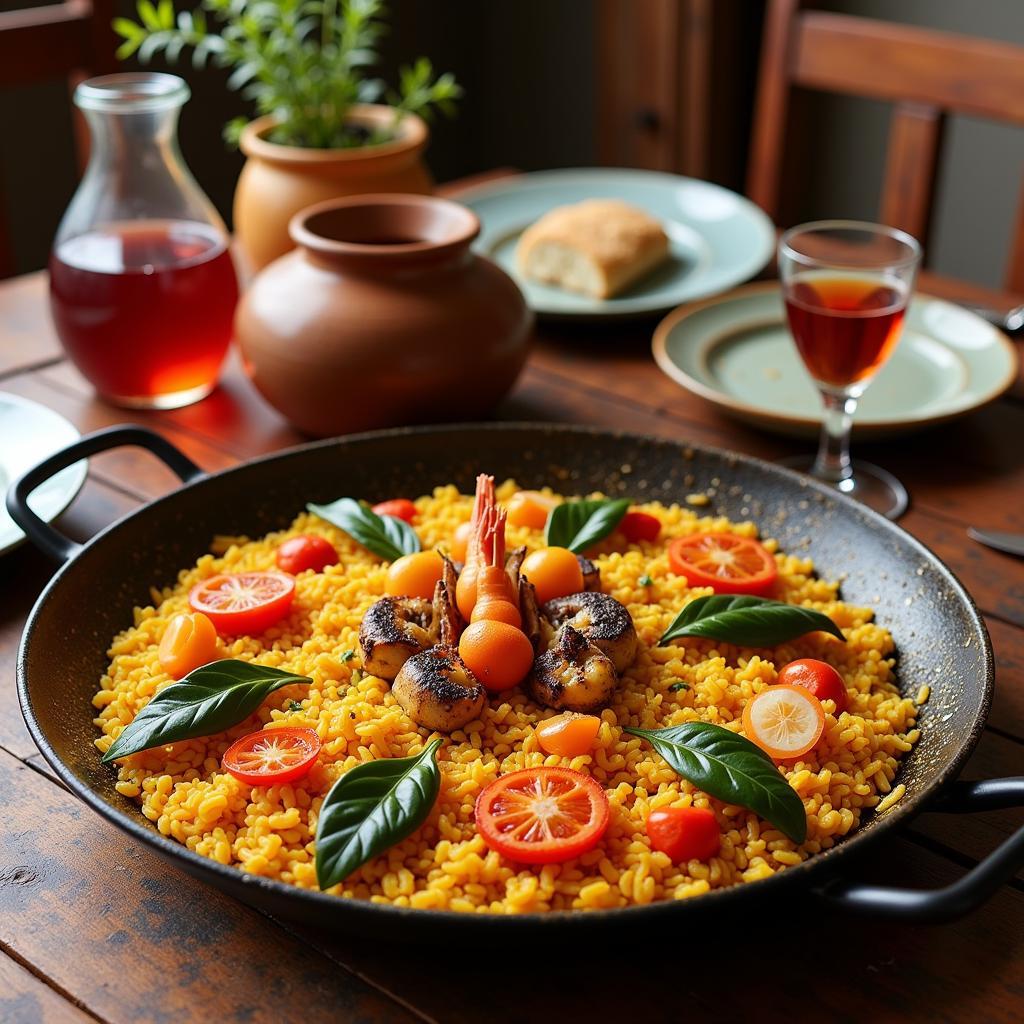 A delicious homemade paella being served in a La Verne homestay