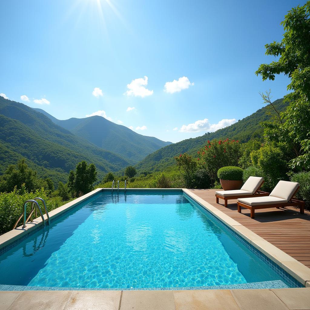 Tranquil pool view at a Ba Vi homestay