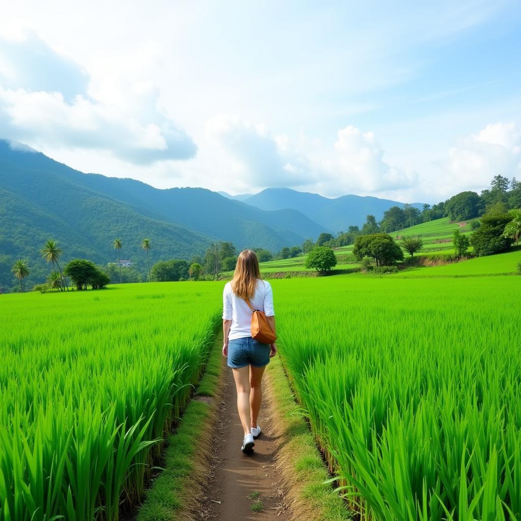 Exploring Rice Paddies near Kuta Homestay