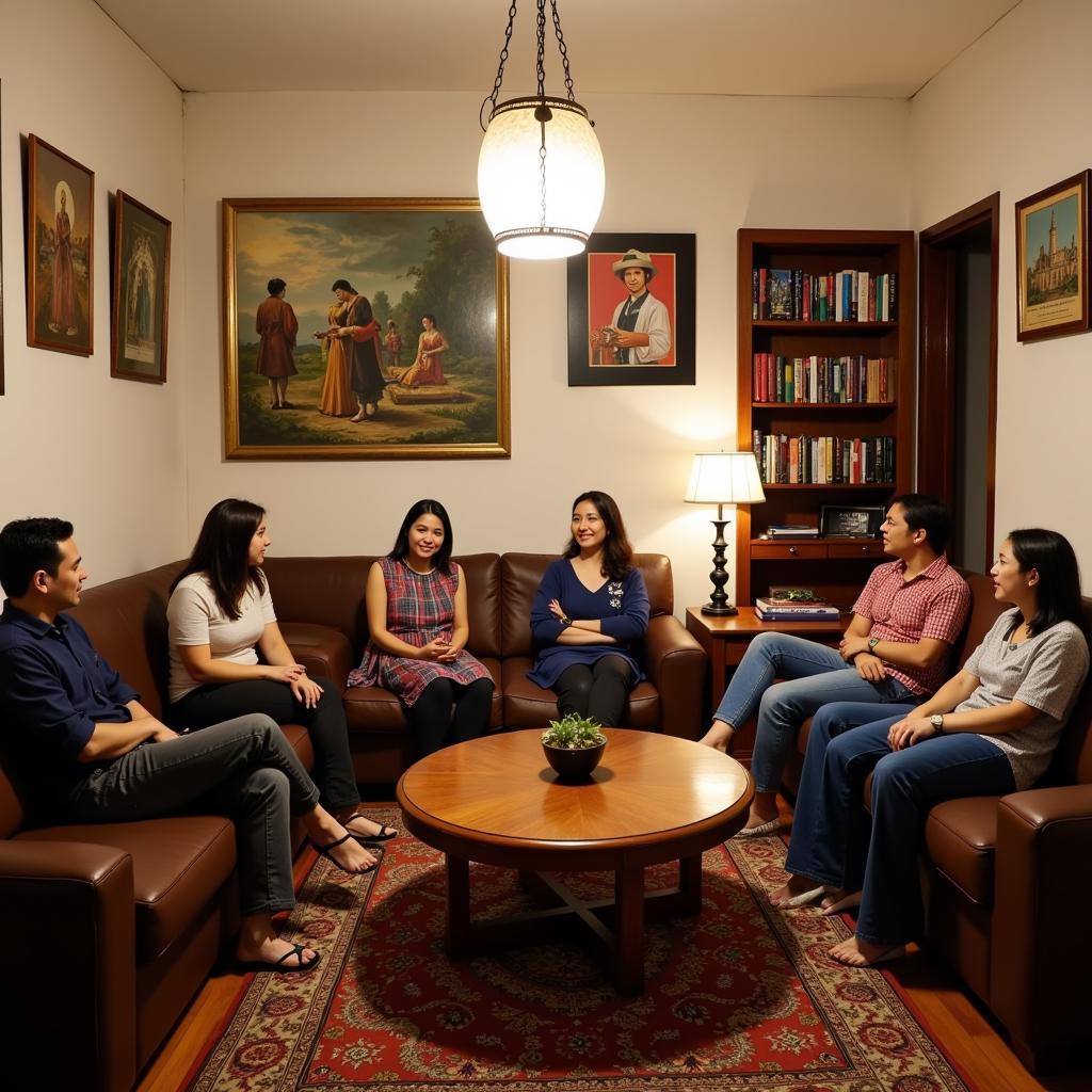 Guests relaxing in the living room of a Bandung homestay