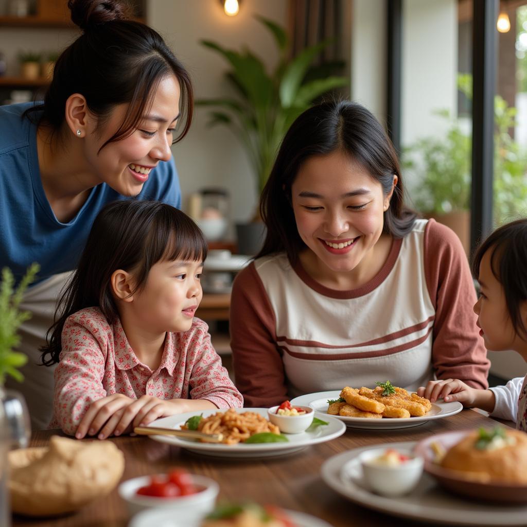 Family enjoying their stay at a cheap homestay in Bangkok