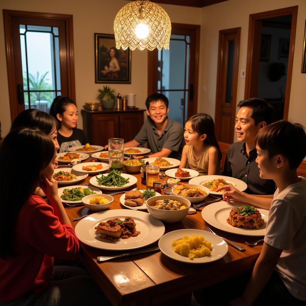 Sharing a meal with a Thai family in a homestay