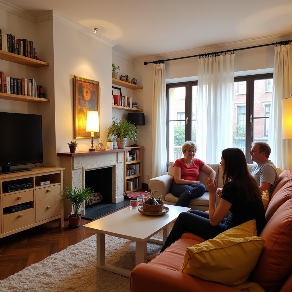 Relaxing in the living room of a Barcelona family homestay