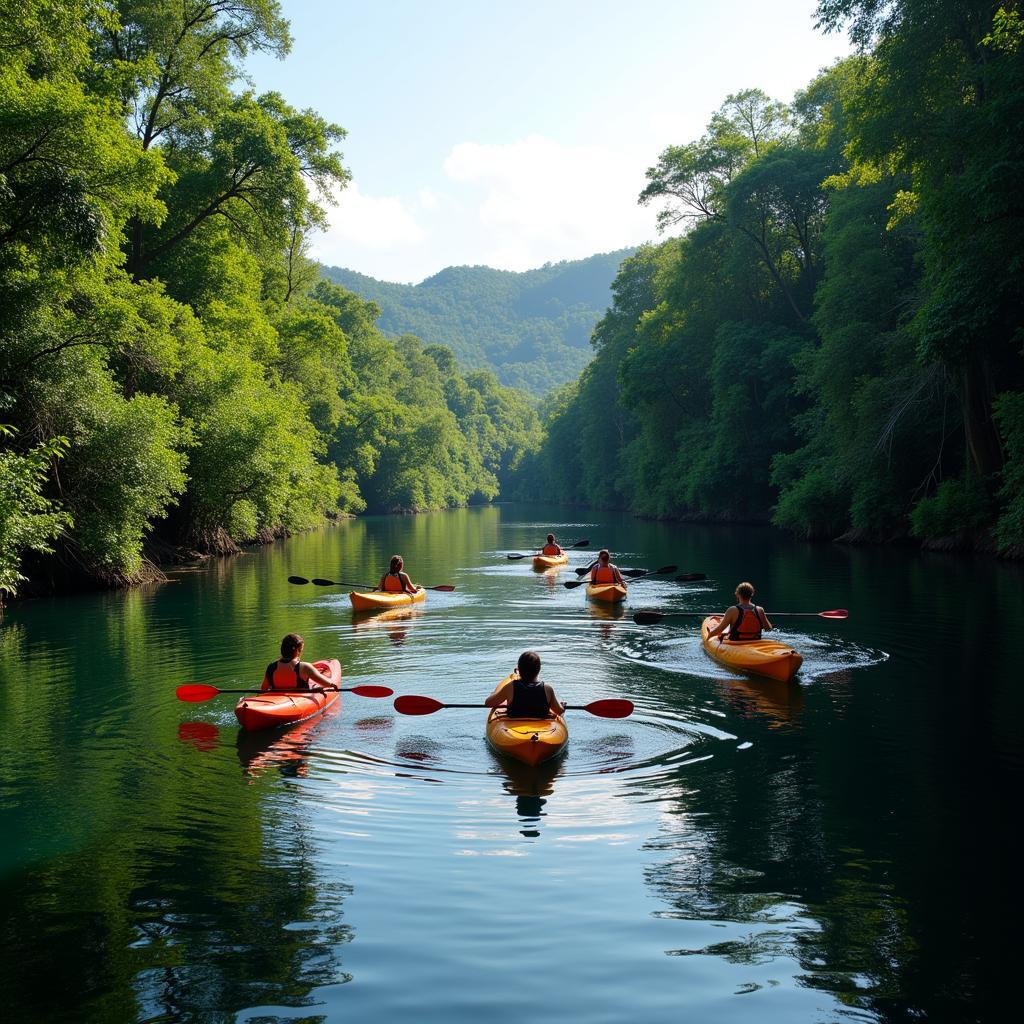 Guests kayaking on the Padas River near a Beaufort homestay