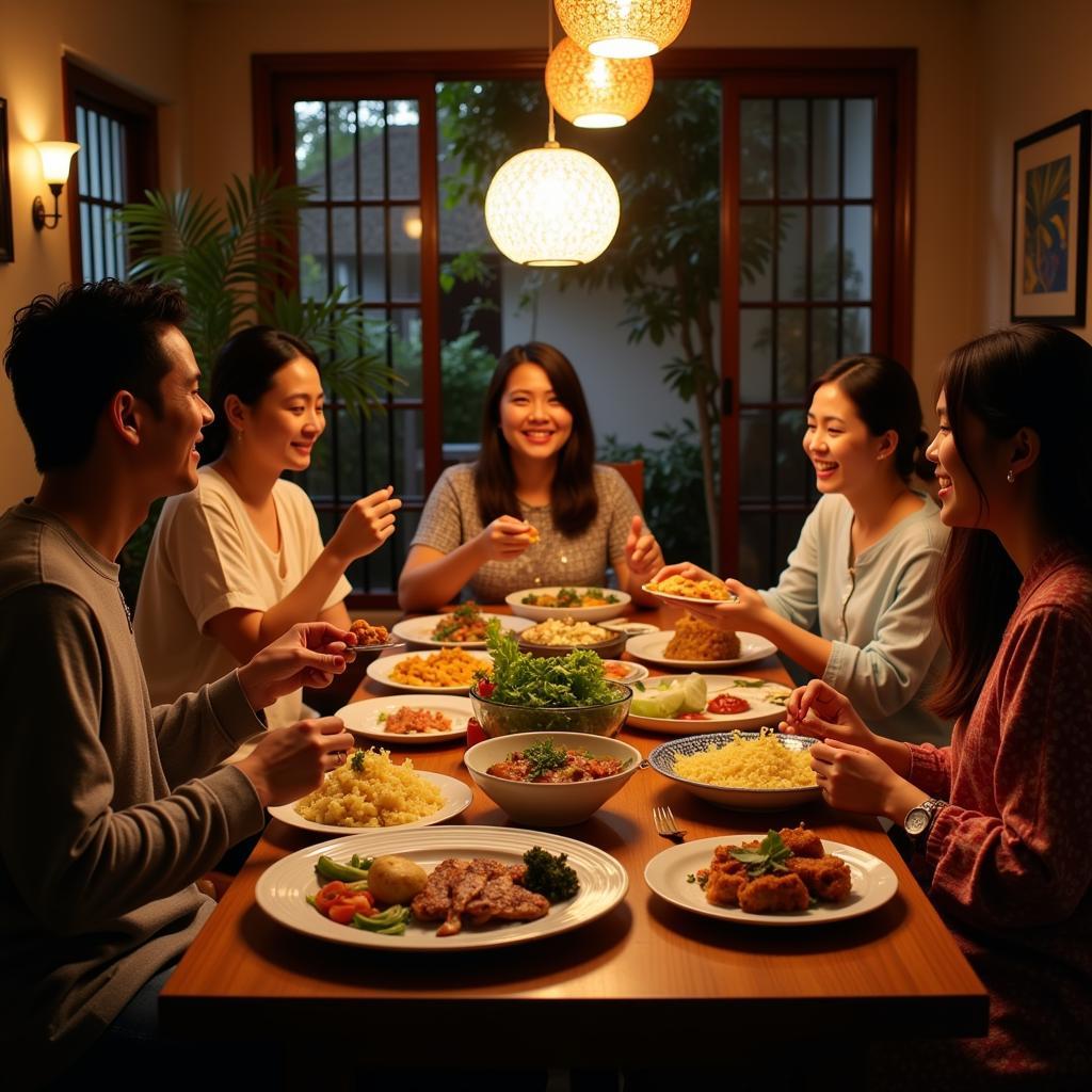 Enjoying a traditional Malaysian dinner with the host family at a Bentong homestay Airbnb