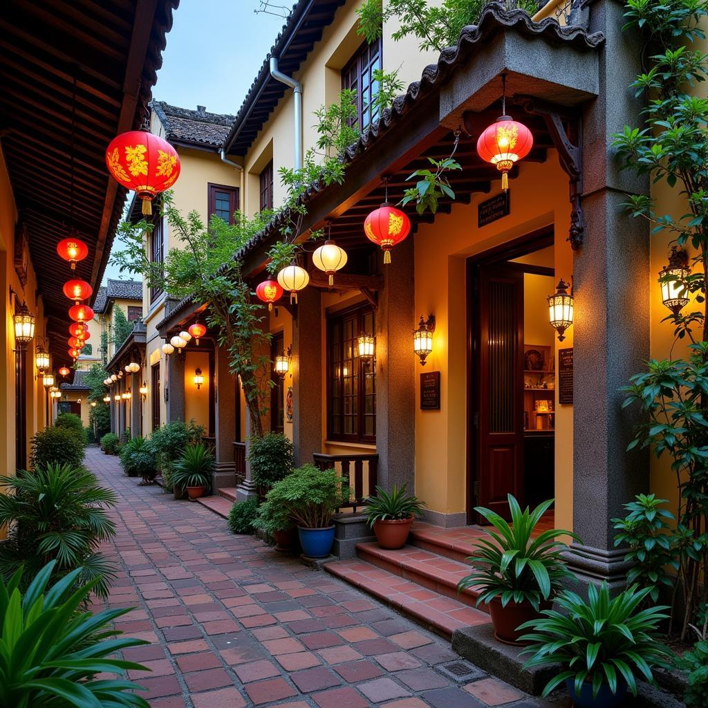 A beautiful homestay in Hoi An's Ancient Town with traditional architecture and lanterns.