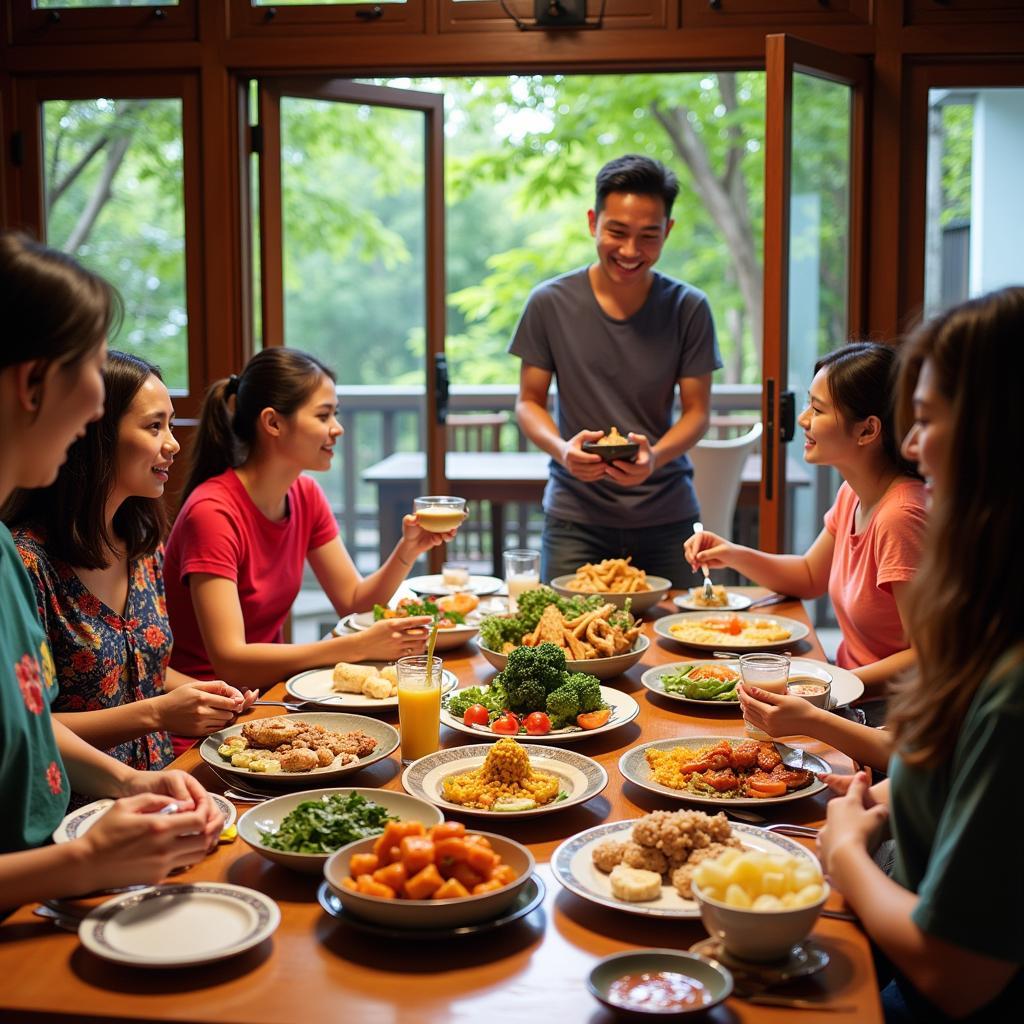 Sharing a meal with a local family in a Betong homestay