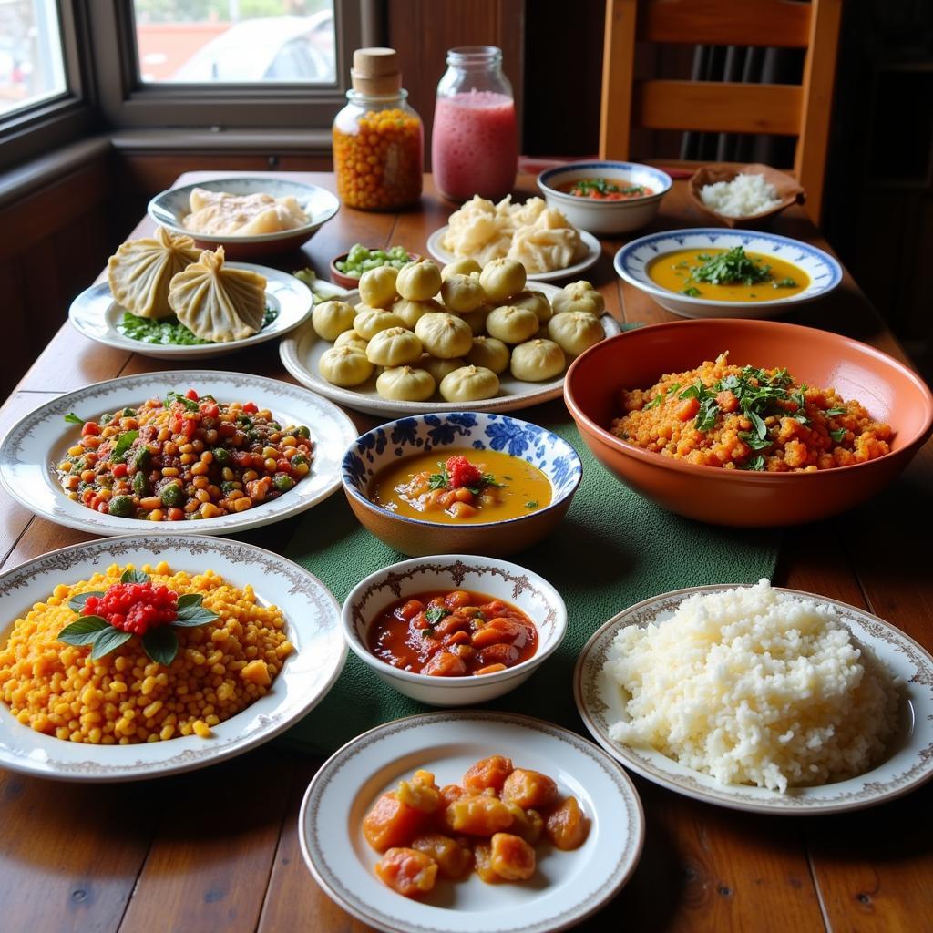 Traditional Nepali meal served in a Bhedetar homestay