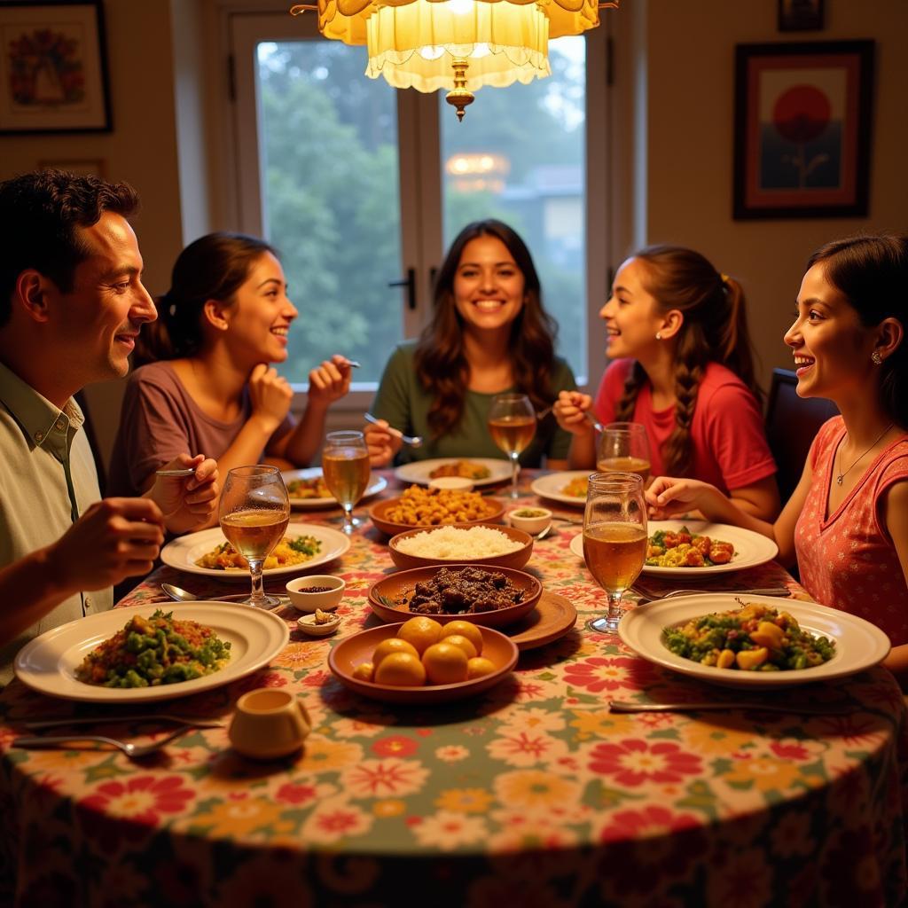 Family enjoying a traditional Rajasthani meal at Blessing Homestay Jaipur