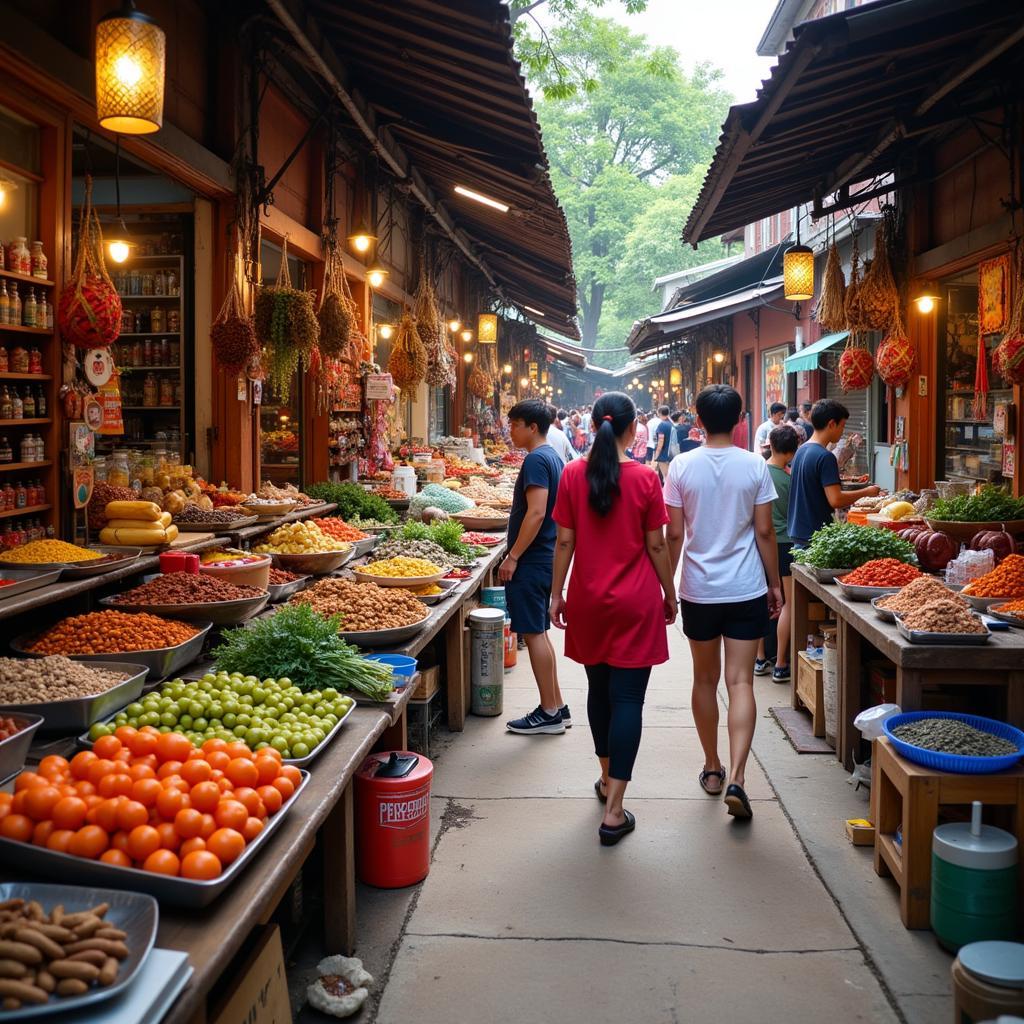 Guests from Bongthom Homestay exploring a vibrant local market in Siem Reap.