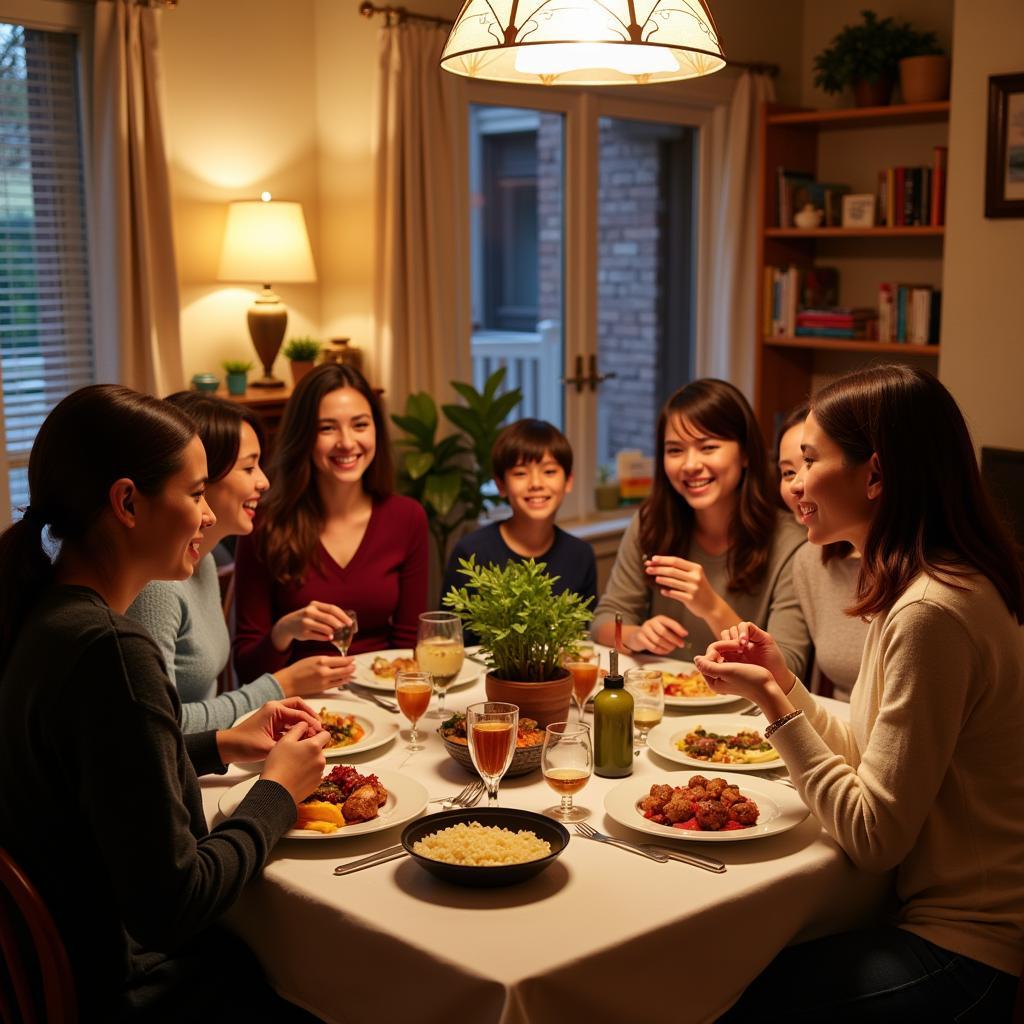 Happy homestay family having dinner together in Boston