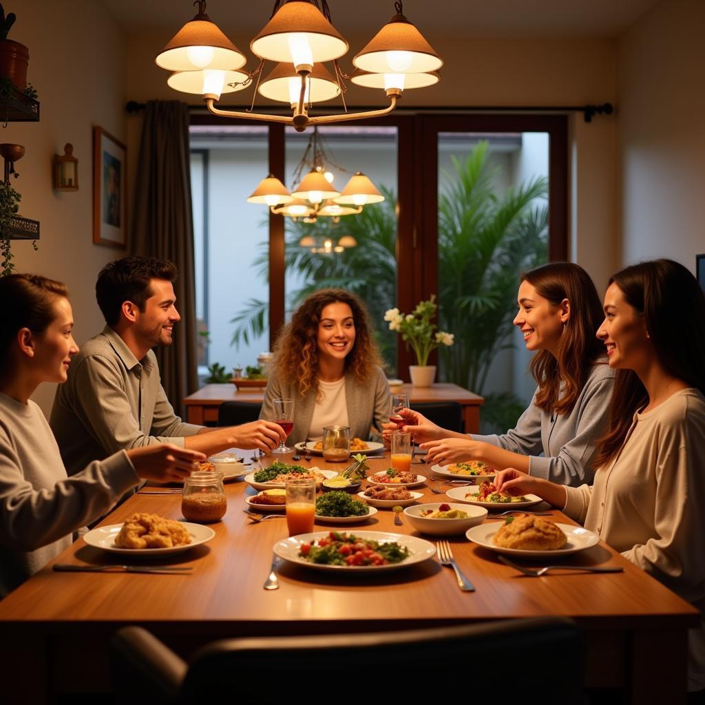 Brisbane homestay family enjoying dinner together