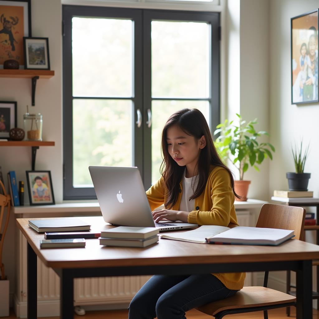 Student studying in a bright, comfortable Brisbane homestay