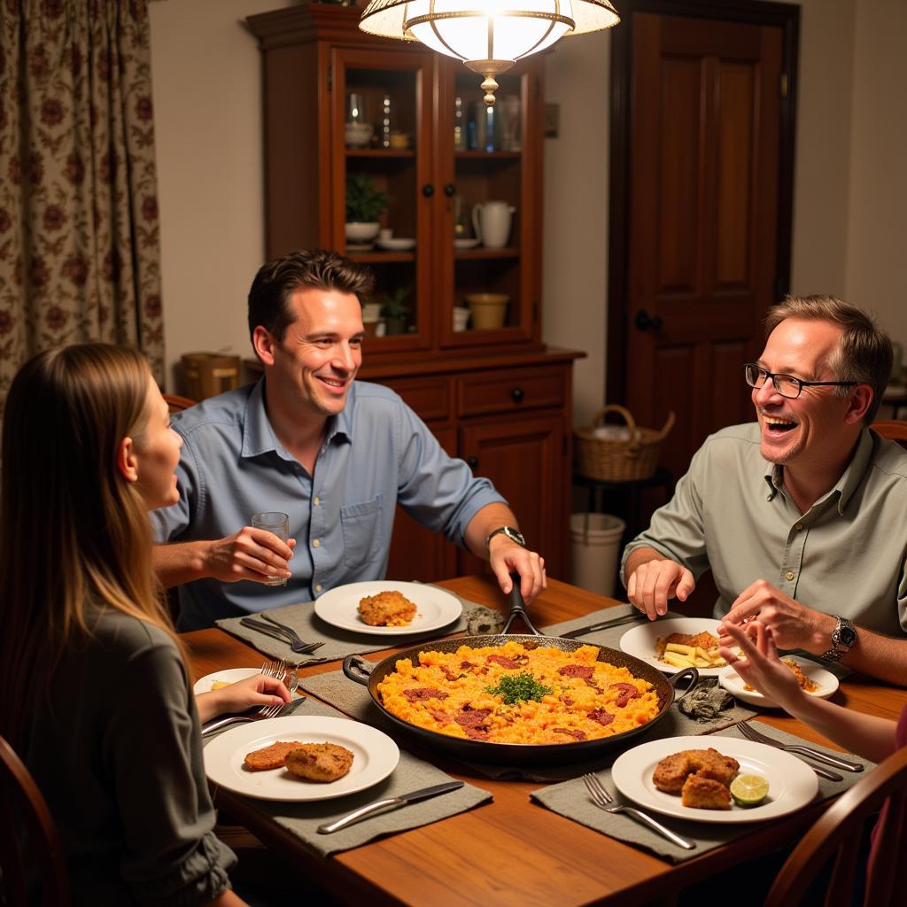 Bryan Rhodes enjoying a meal with a Spanish host family