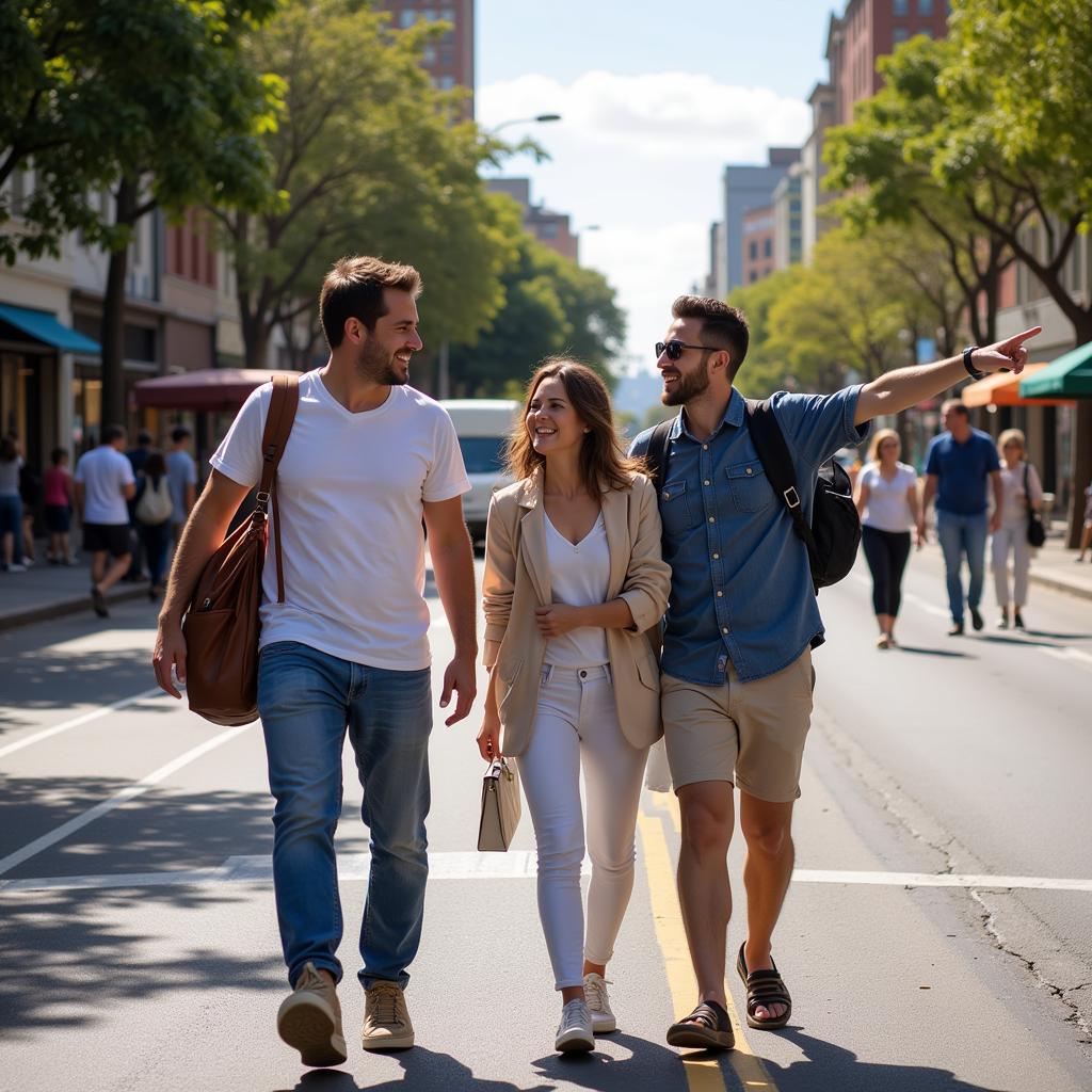 A family and their homestay guest exploring the vibrant streets of Buenos Aires together.