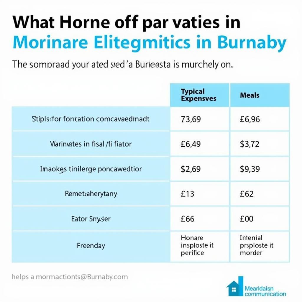 A chart breaking down the average costs of a homestay program in Burnaby