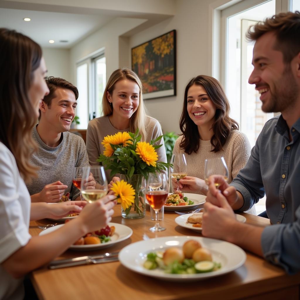 Family enjoying a meal together in a Busselton homestay