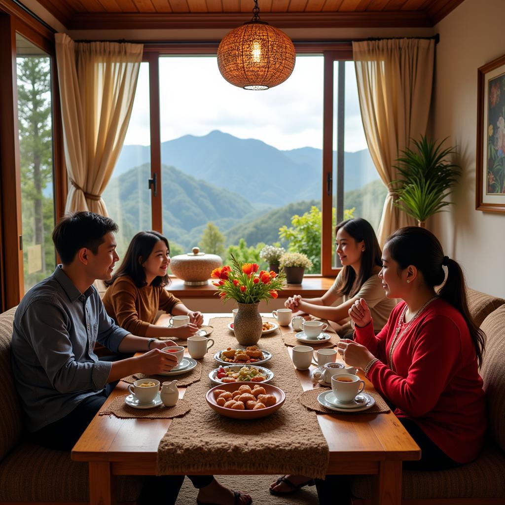 Cameron Highland Homestay Family enjoying tea and local snacks