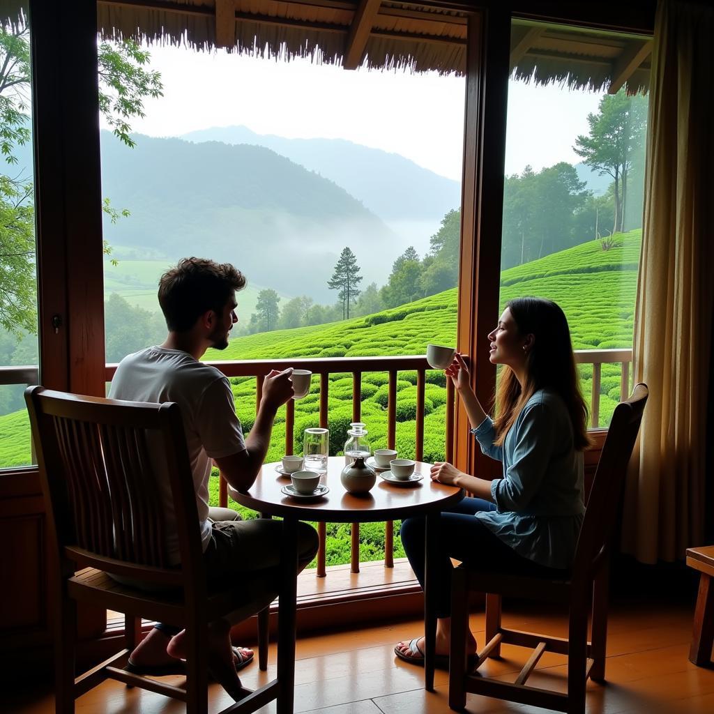 Misty morning view from a Cameron Highland honeymoon homestay balcony