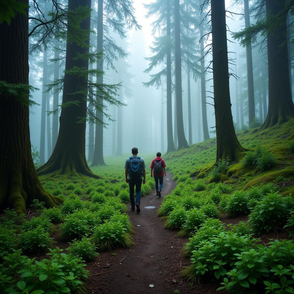 Hiking through Cameron Highland mossy forest