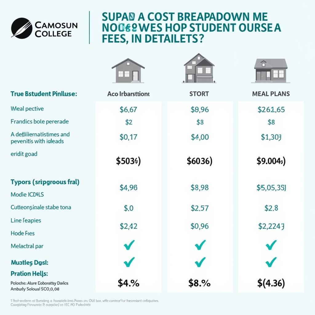 A chart illustrating the breakdown of homestay fees for Camosun College students, including accommodation, meals, and other expenses.