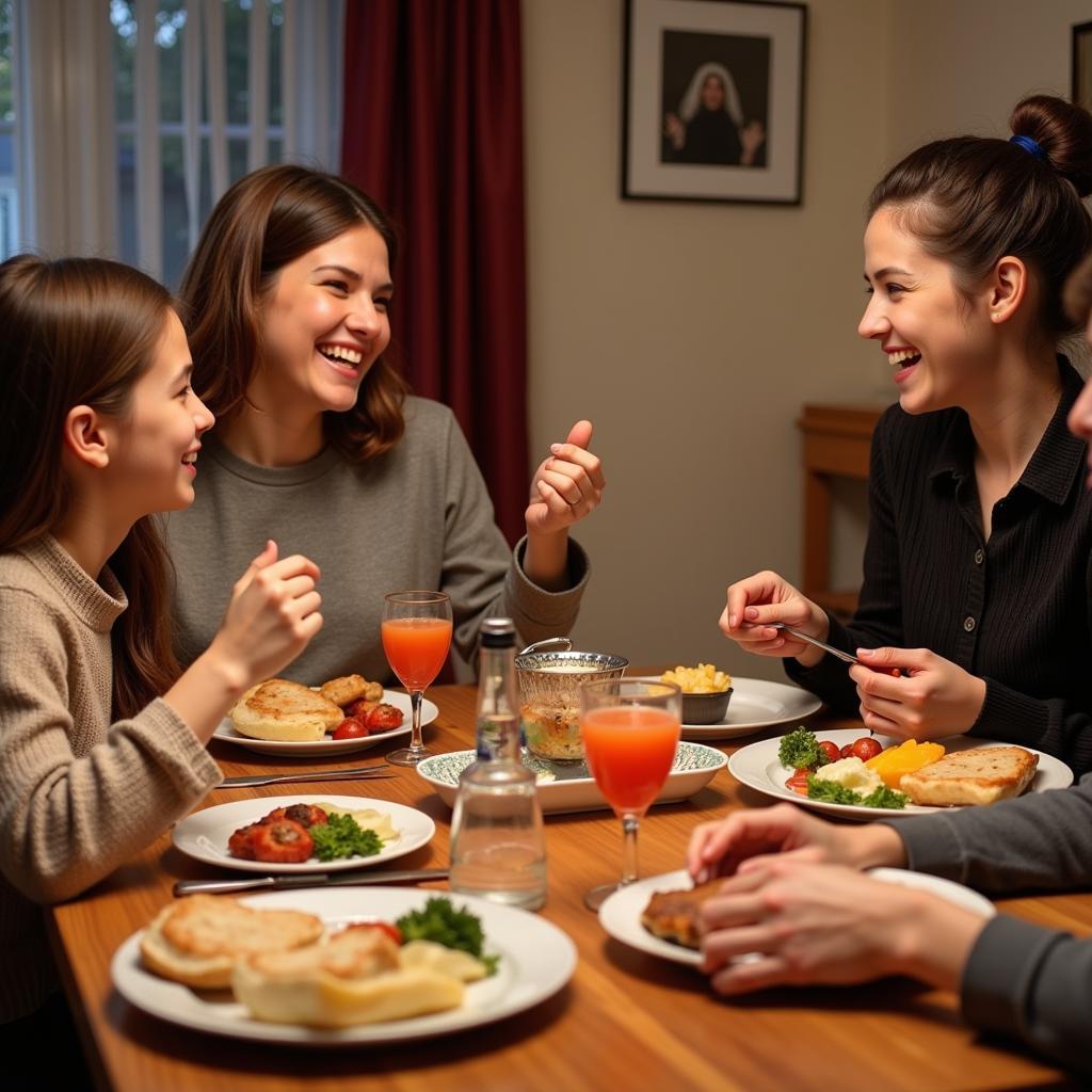 Happy Canadian Homestay Family Enjoying Dinner Together