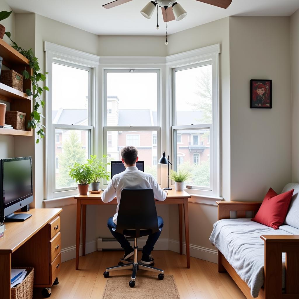 Canadian Homestay Student Studying in a Comfortable Room