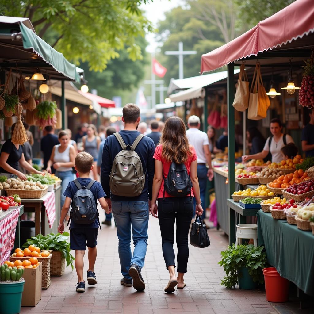 Host family and guest exploring a local market in Canberra