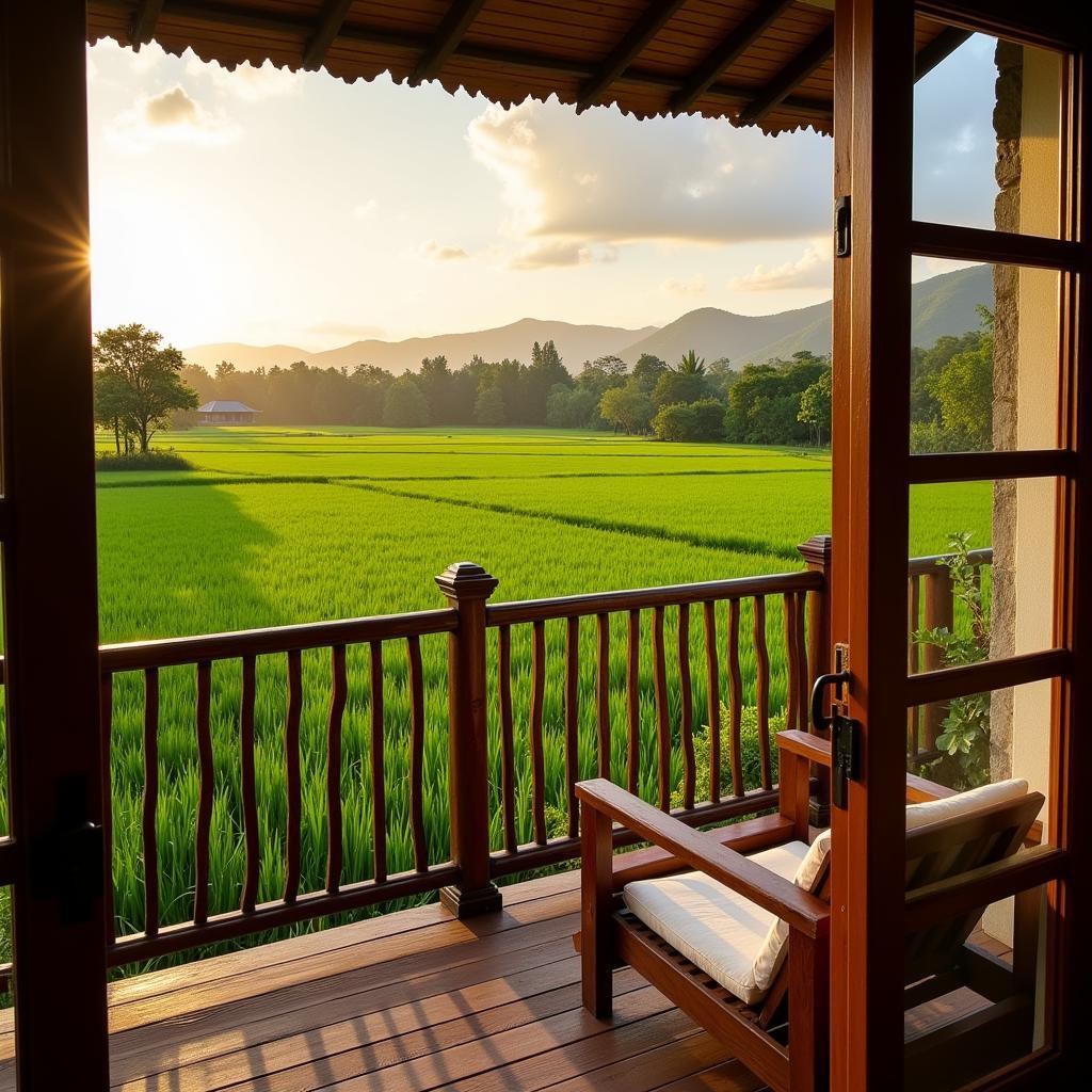 Tranquil view of rice paddies from a Canggu homestay balcony