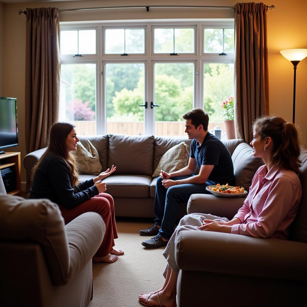 A Cardiff homestay family engaging in conversation with a student