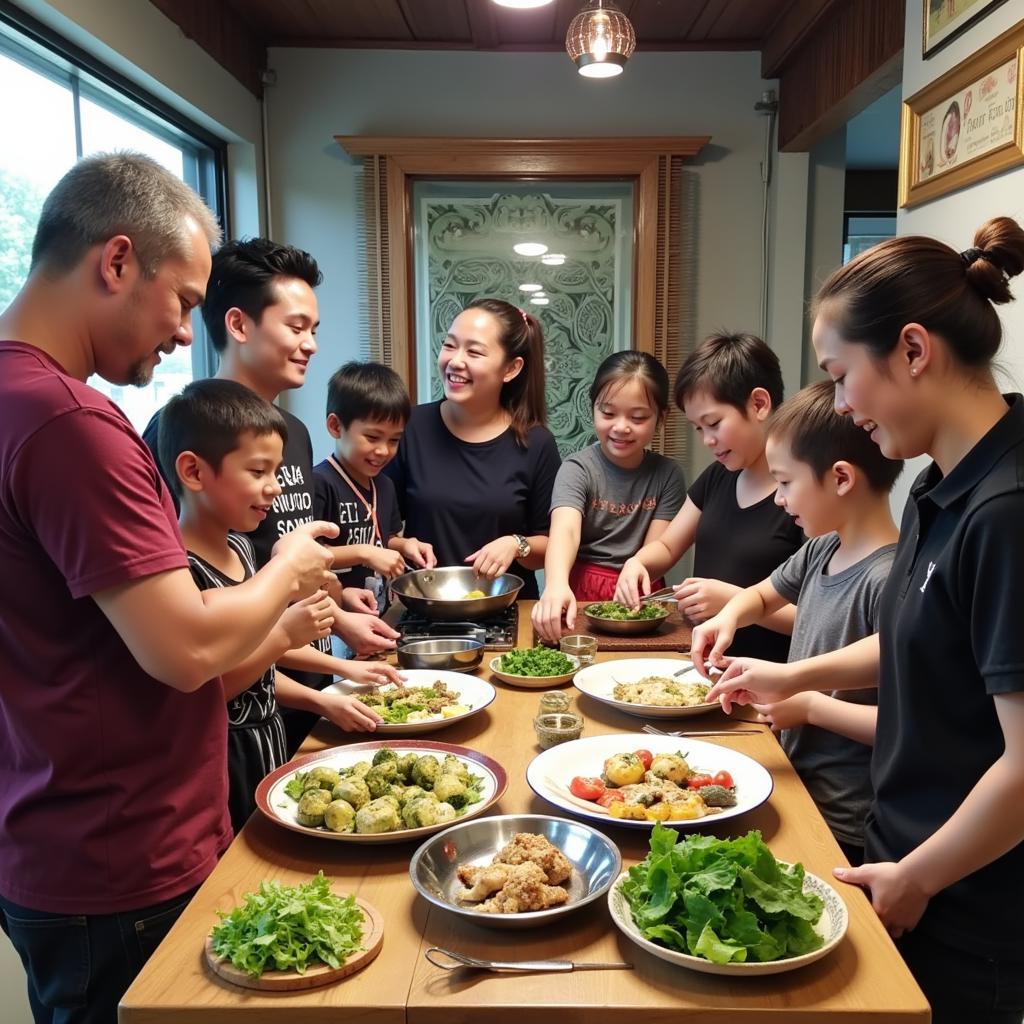 Guests participating in a cooking class at a homestay in Chamang