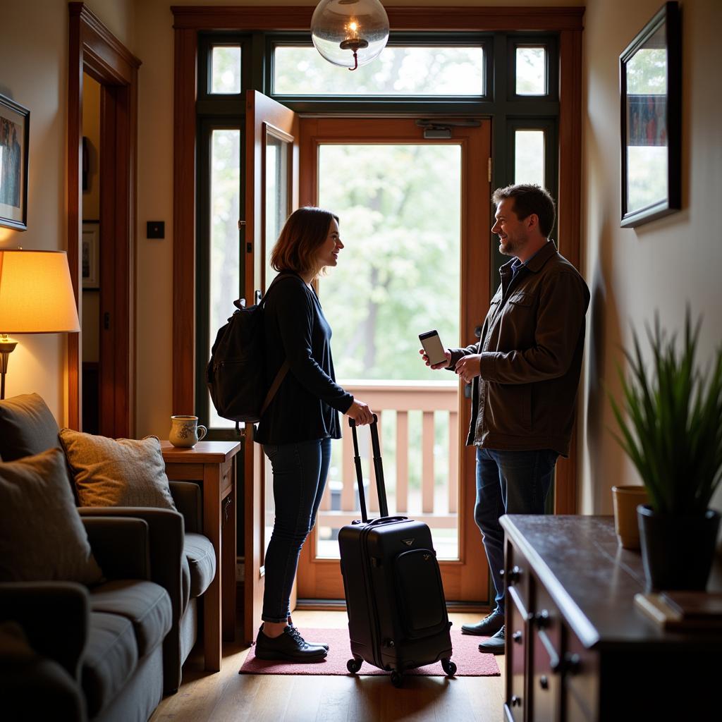 Host welcoming a guest to their Chicago home