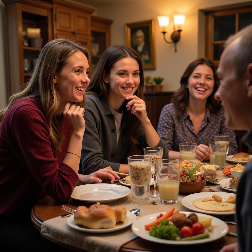 Chichester College student enjoying dinner with their host family in a warm and welcoming homestay environment.