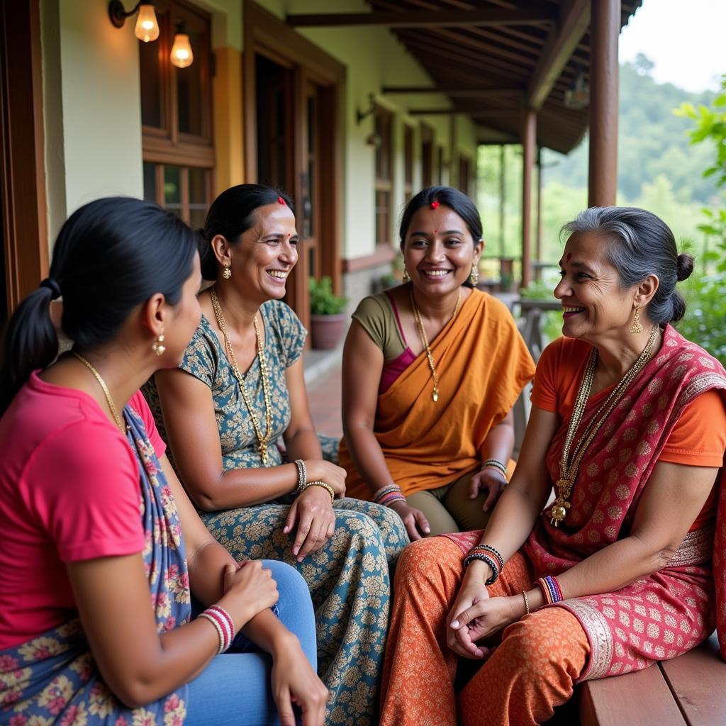 Guests Interacting with Locals at a Chikmagalur Homestay