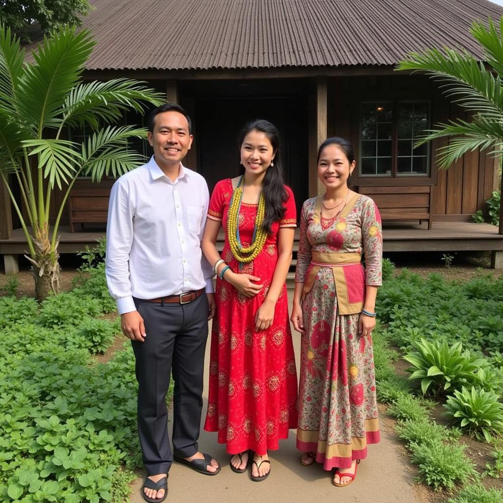 A warm and welcoming family at their hilltop homestay in Chikmagalur, ready to greet guests with traditional hospitality.