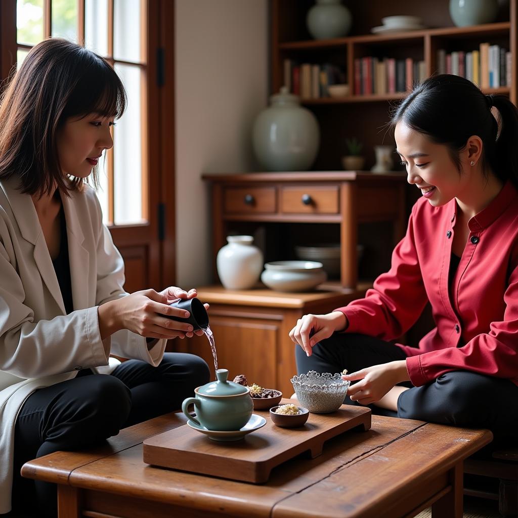 Participating in a traditional Chinese tea ceremony during a homestay