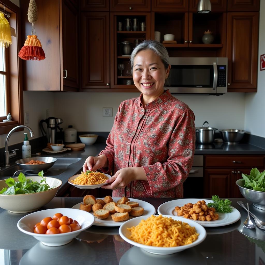 Cik Ros Preparing Malaysian Food