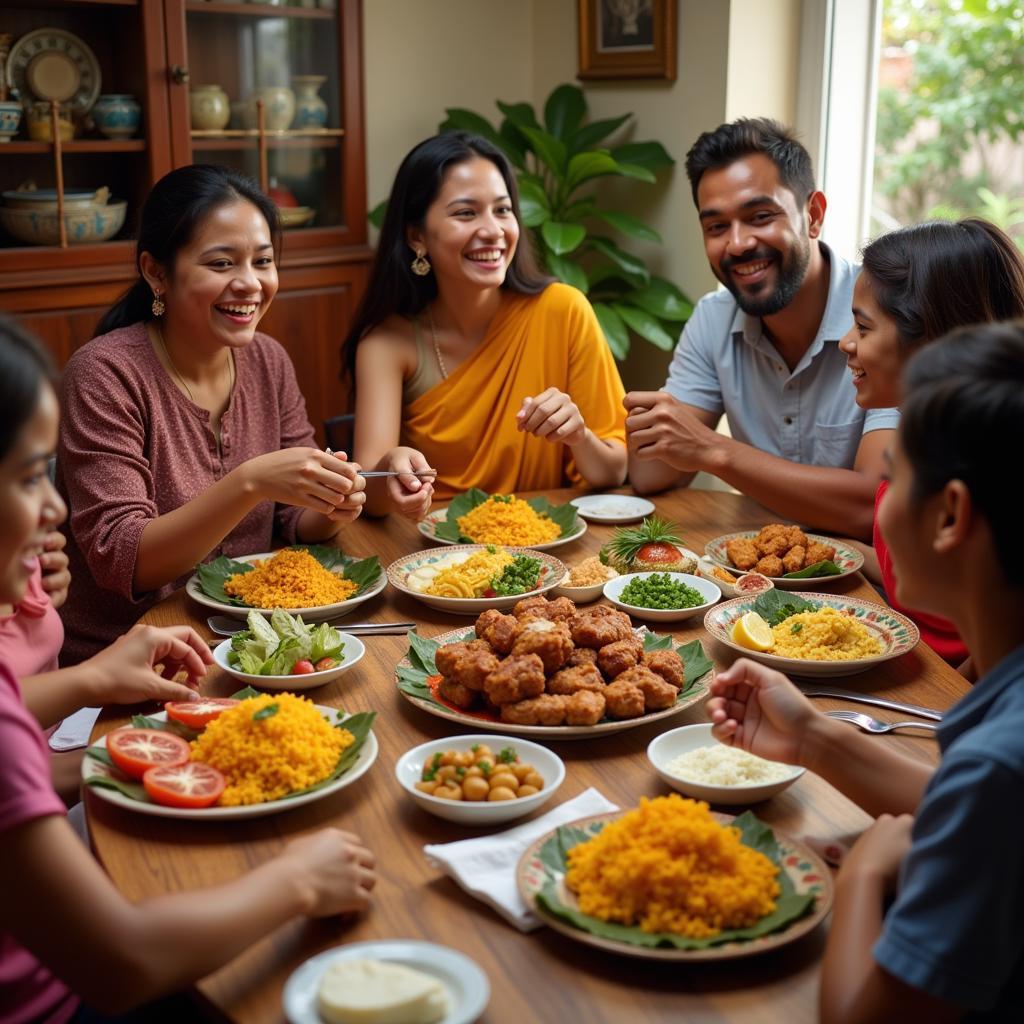 Family enjoying a traditional Sri Lankan meal in a Colombo homestay