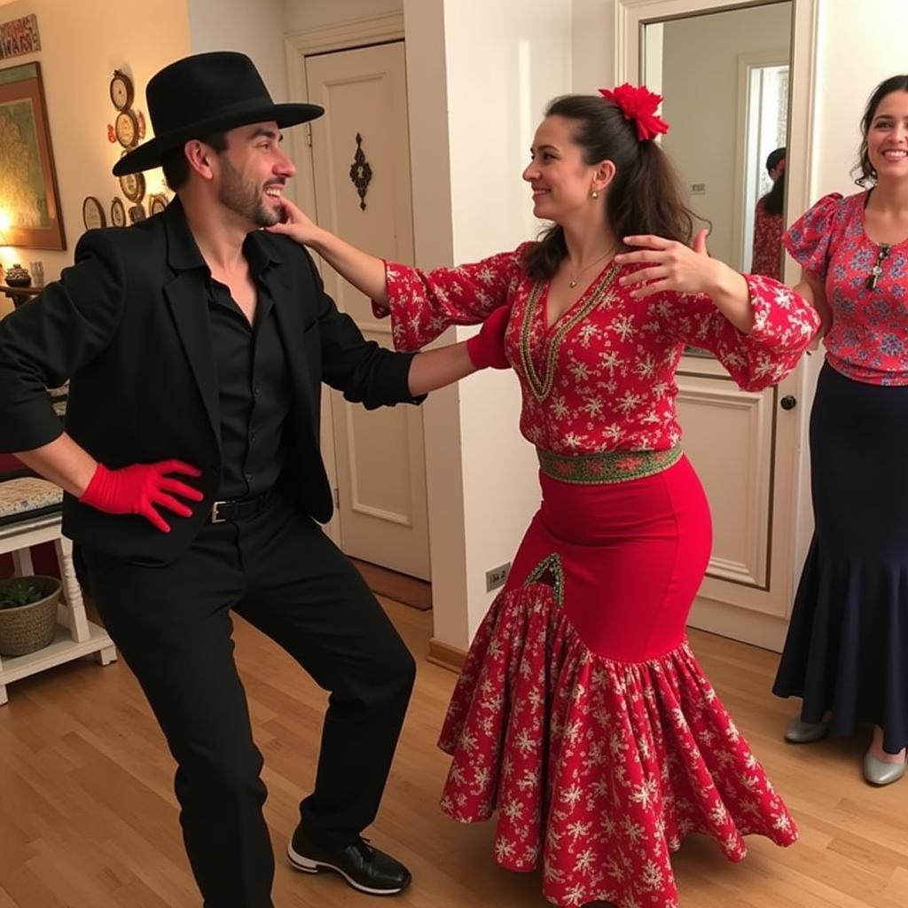 Homestay guest learning flamenco dancing