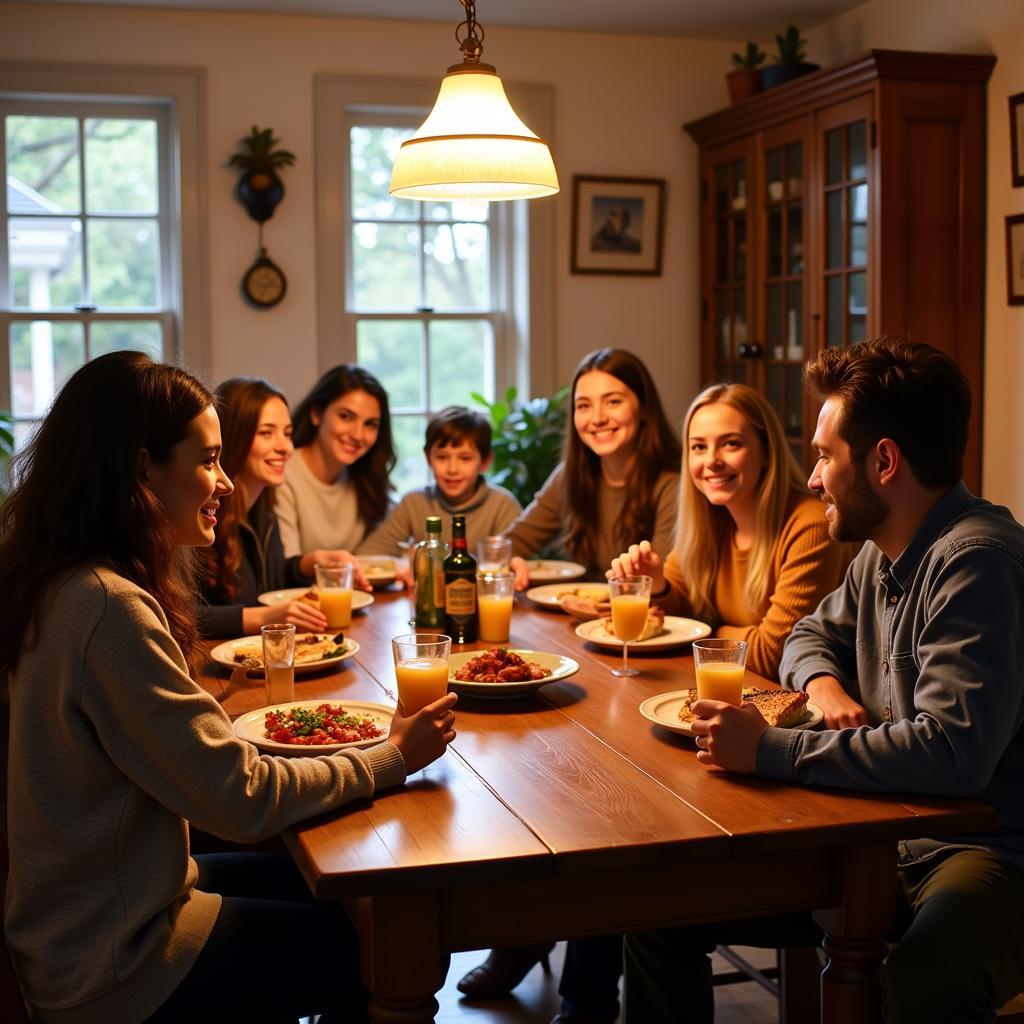 Guests enjoying a traditional dinner with their host family in a Coonoor homestay