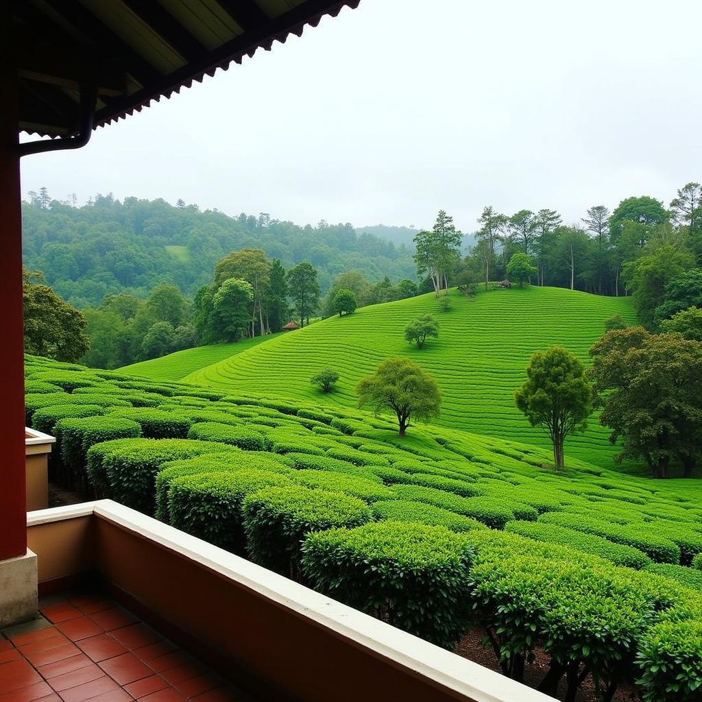 Scenic view of a tea plantation from a Coonoor homestay balcony