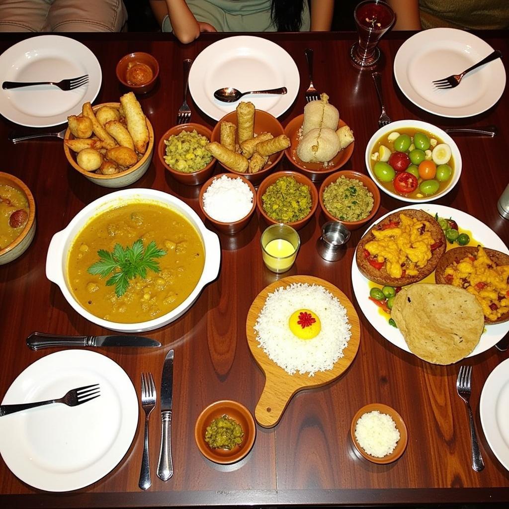 A table laden with traditional Coorg dishes.