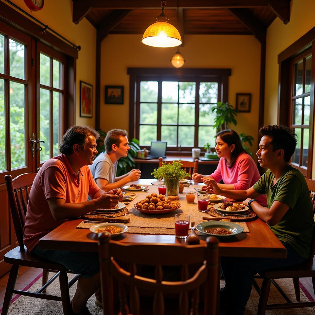 Family enjoying a traditional Coorg meal in a homestay