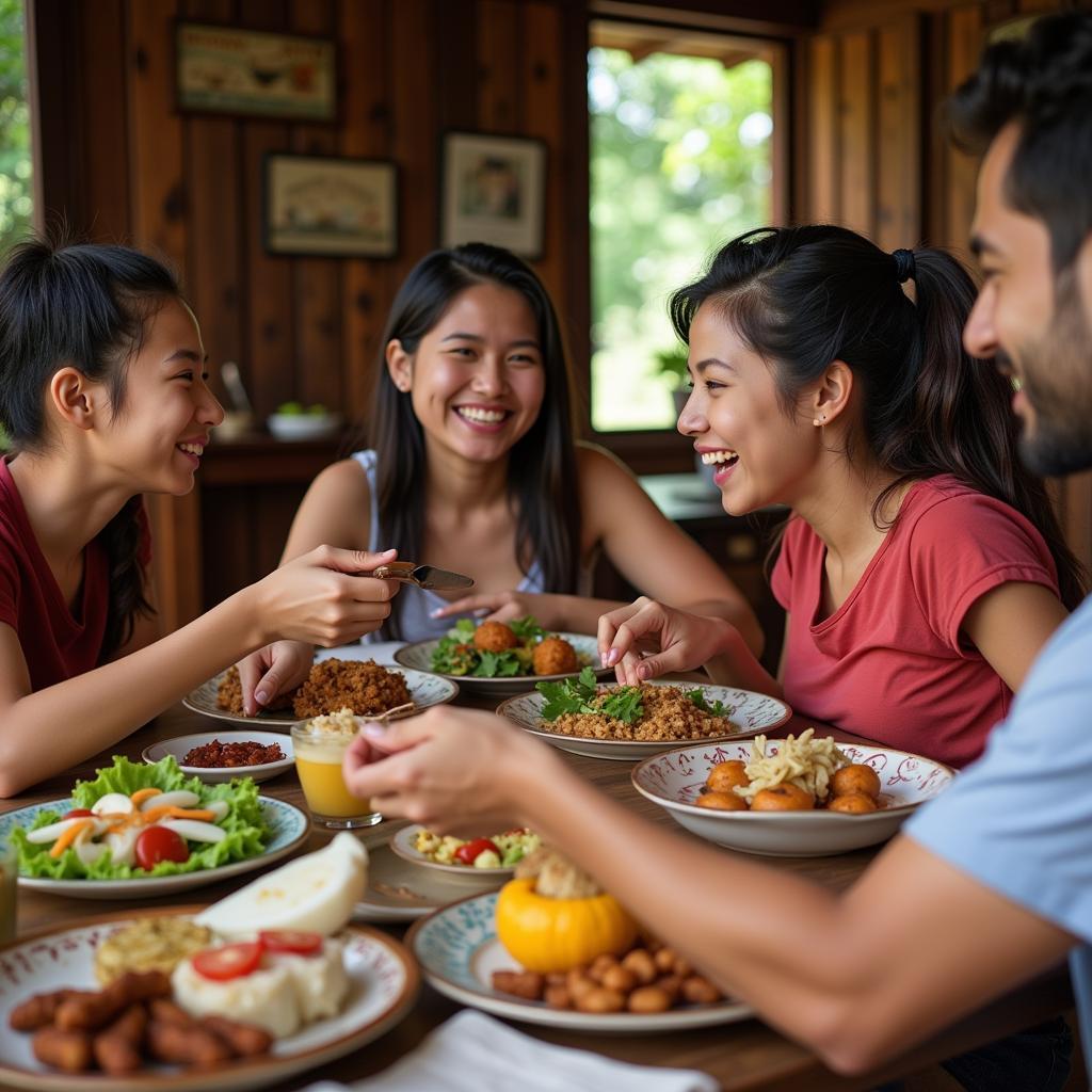 Costa Rican Family Enjoying Dinner Together in a Homestay