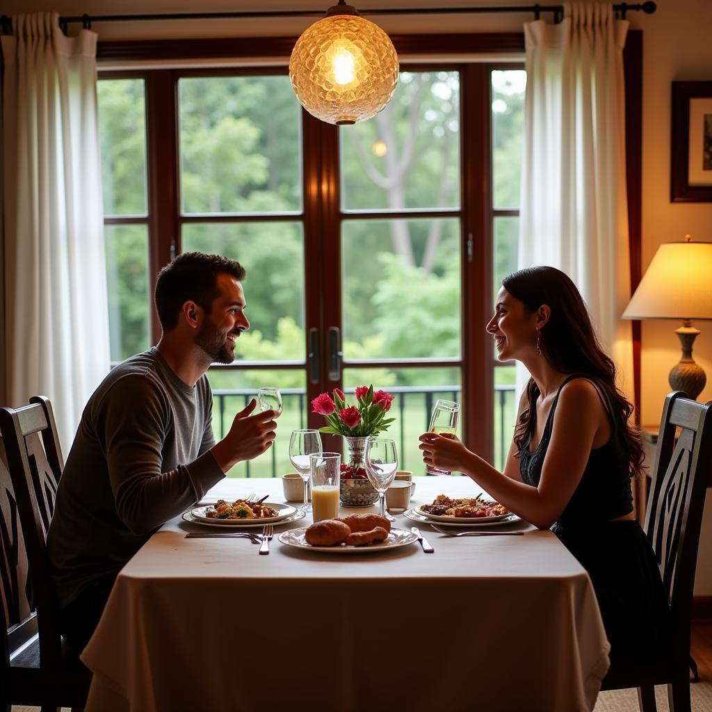 Couple enjoying a meal in their Ooty homestay